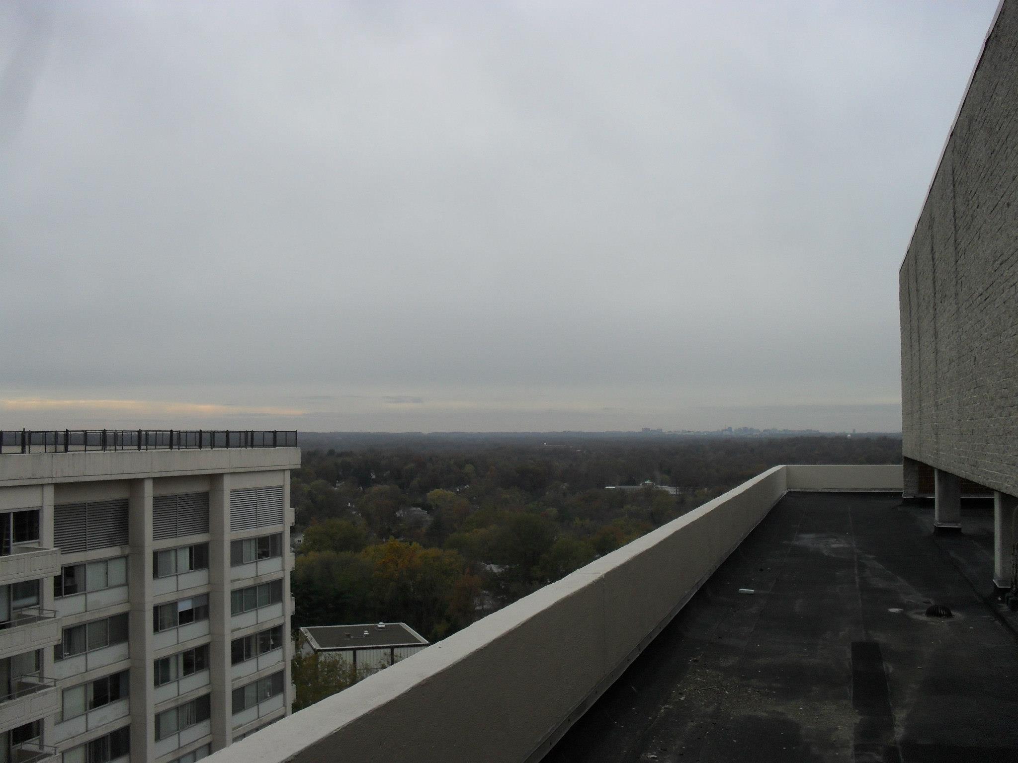 Beautiful view from outside the curtain wall of the Cooling tower deck. Might be the last place in America without fences or railings!