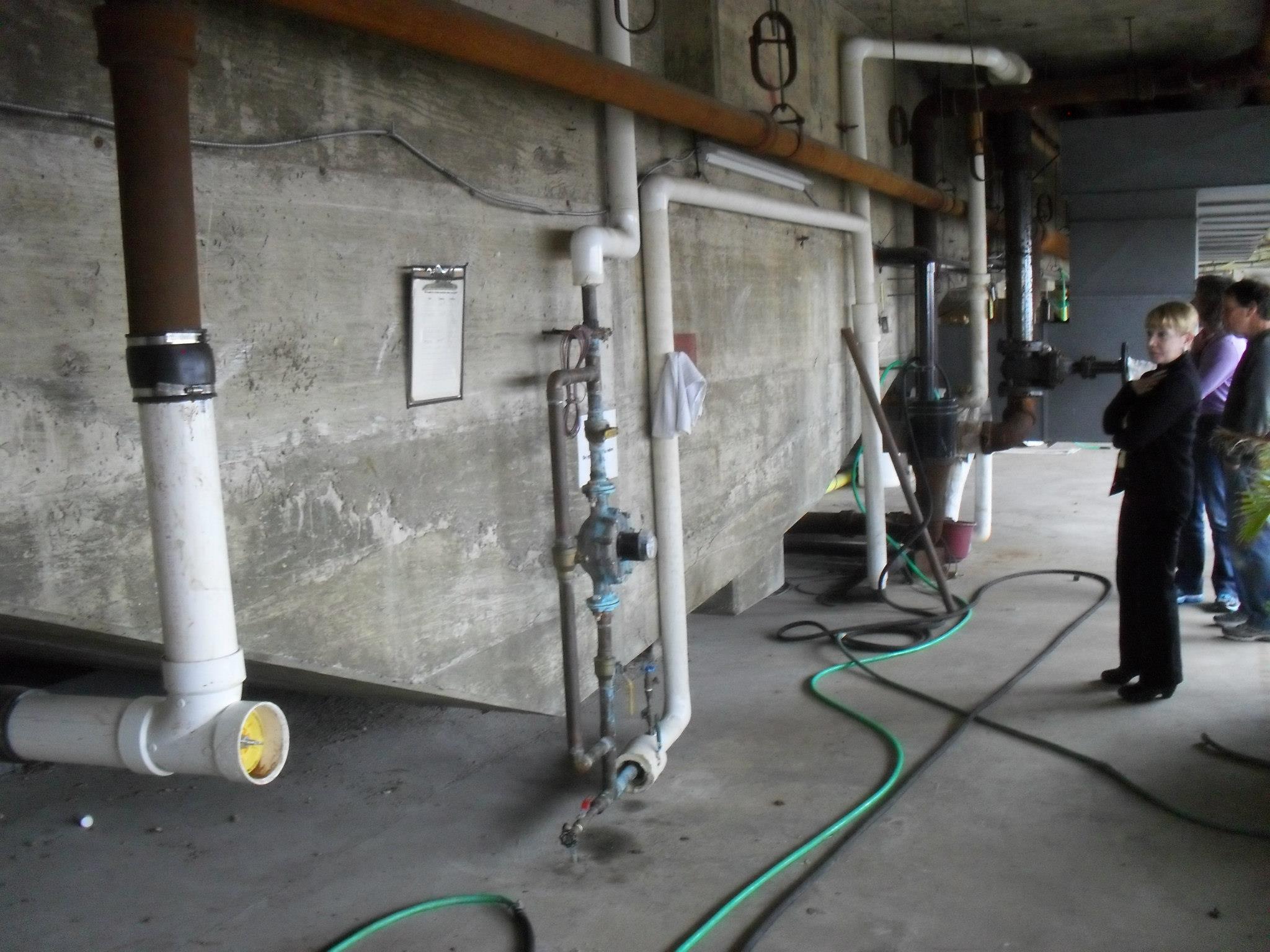 Beneath the pool deck is the pool storage room